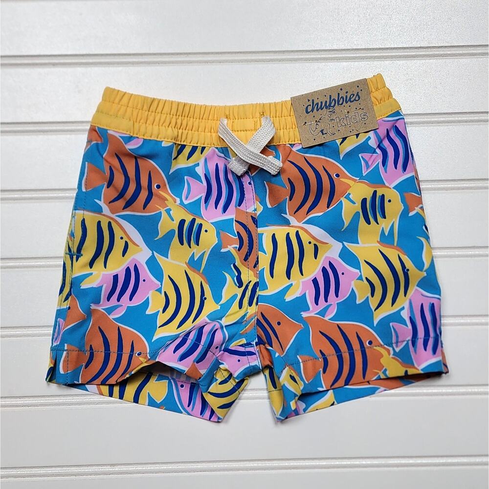 NWT Chubbies The Fish Tanks Toddler Swim Trunks Size 12-18 Months Blue & Yellow